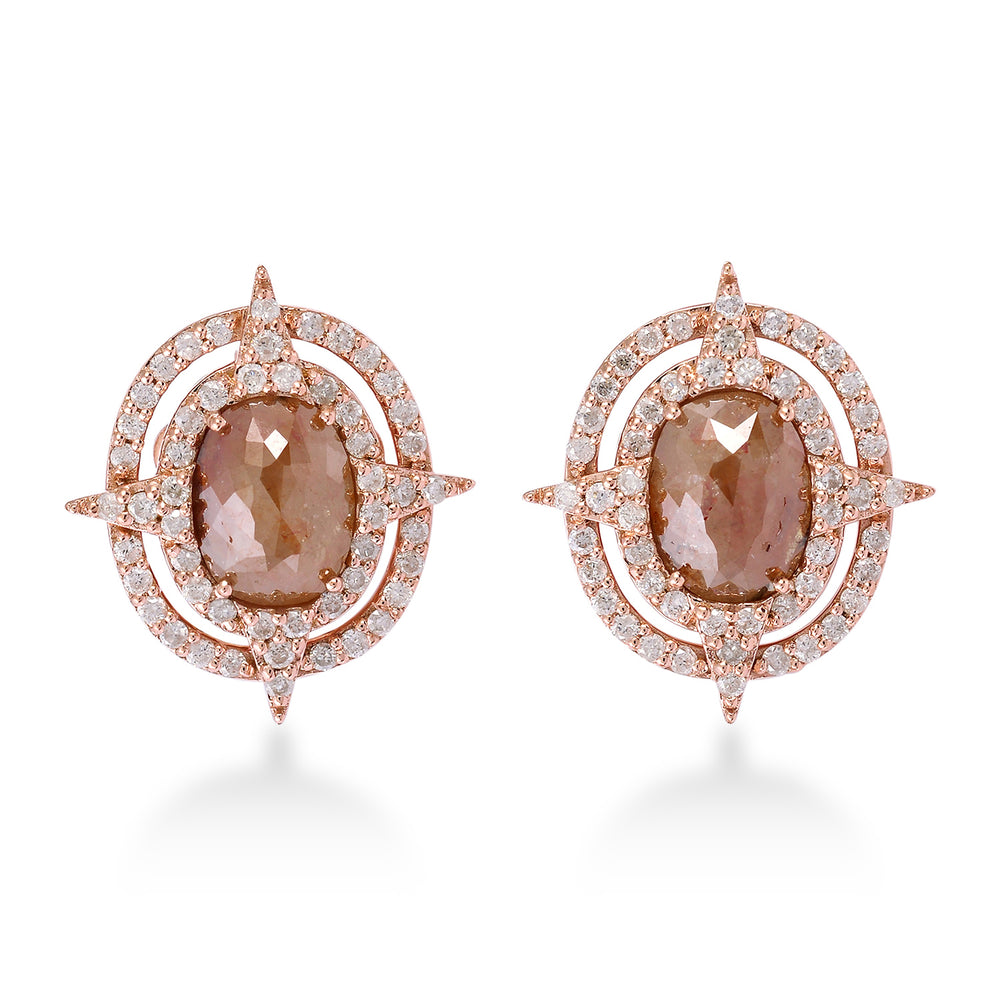 18K Rose Gold Ice Diamond Halo Star Stud Earrings