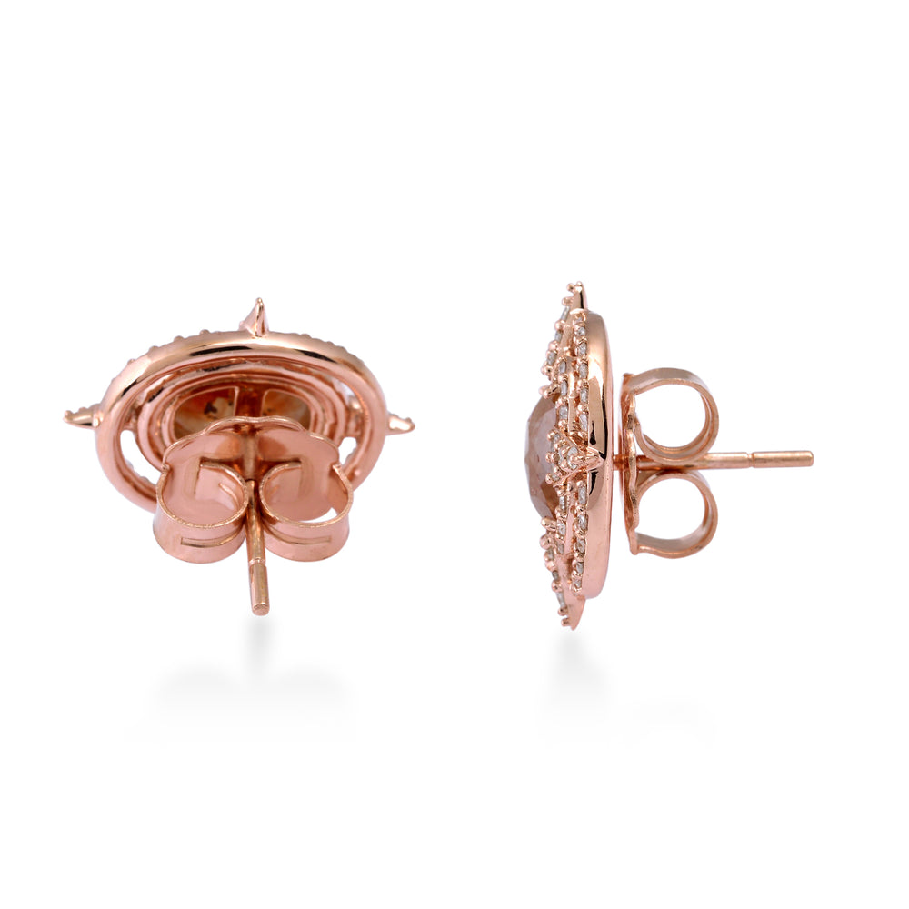 18K Rose Gold Ice Diamond Halo Star Stud Earrings