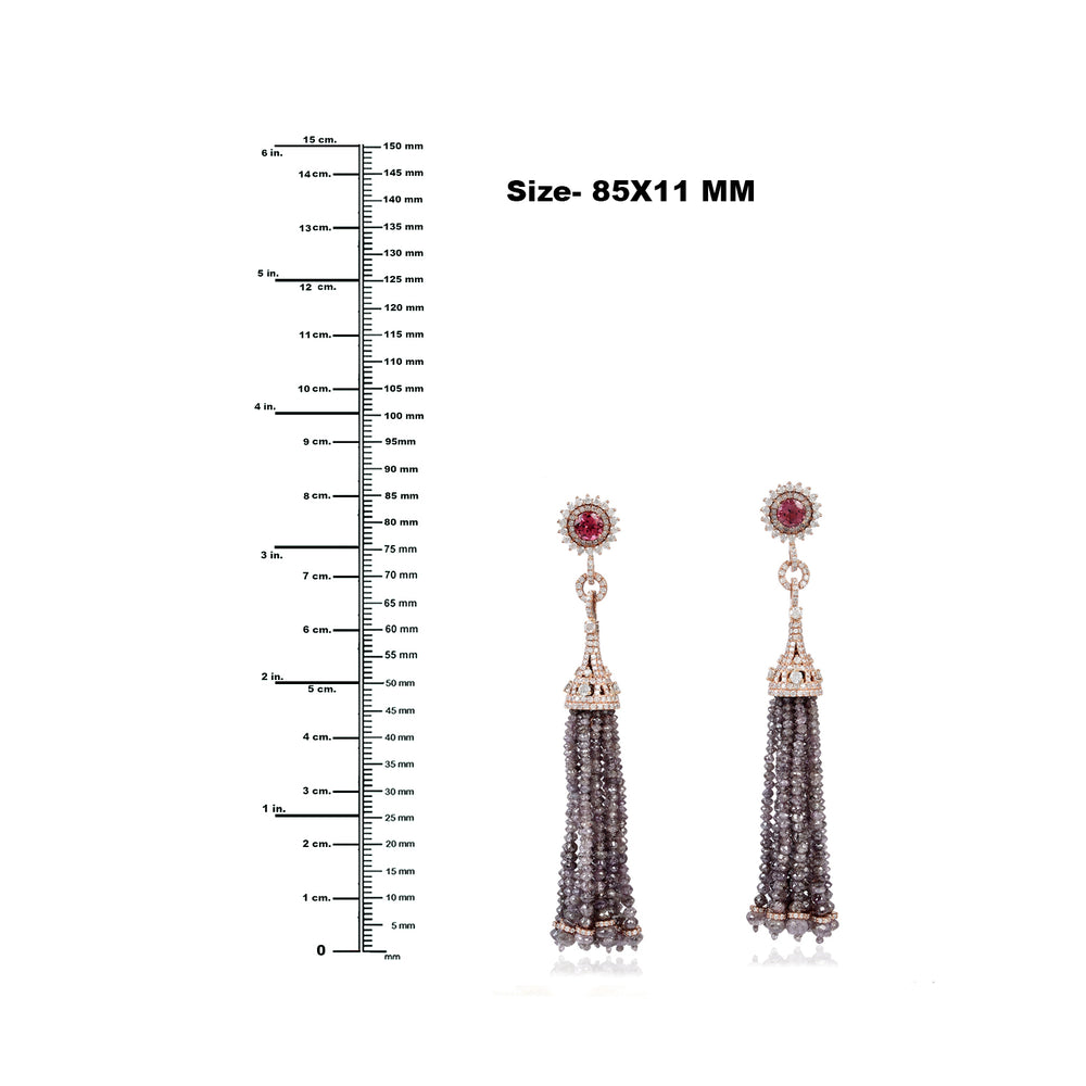 Round Pink Tourmaline Faceted Ice Diamond Beads Tassel Earrings In Rose Gold Wedding Gift For Her