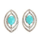 18k White Gold Marquise Turquoise Stud Earrings Handmade Jewelry