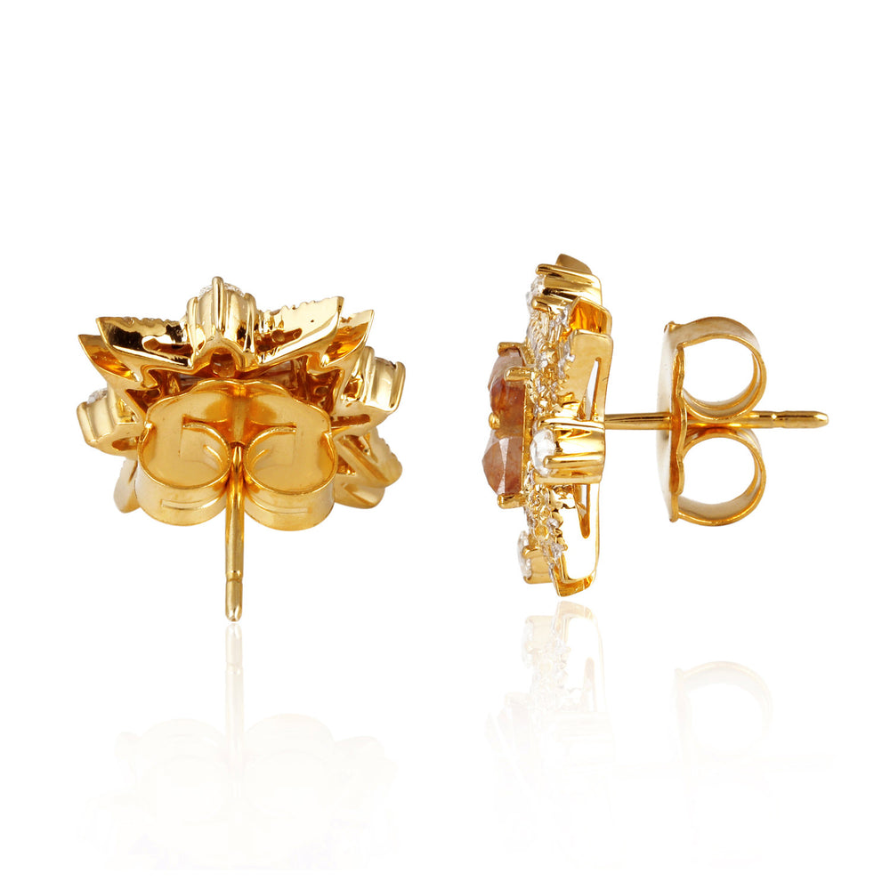 Starburst Rustic Ice Diamond Stud Earrings in 18K Yellow Gold