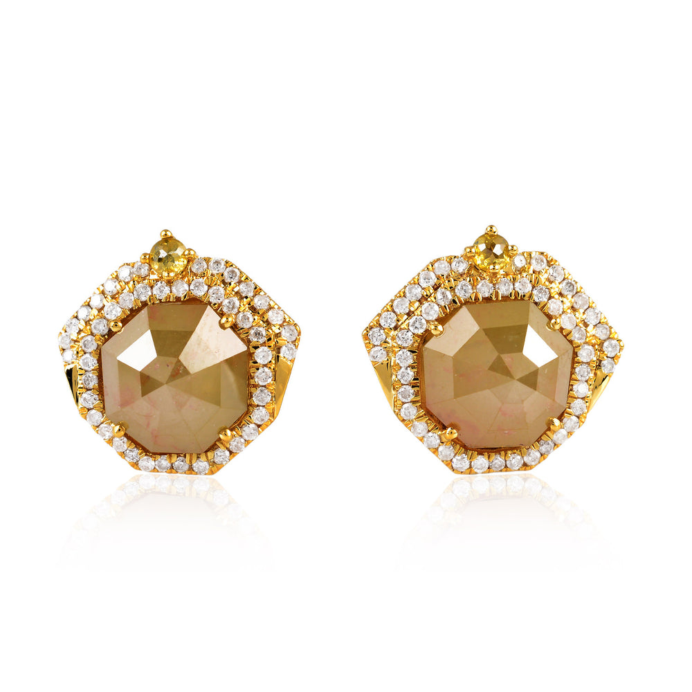 Fancy Cut Ice Diamond Pave Diamond Designer Stud Earrings In Yellow Gold