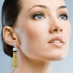 Faceted Ice Diamond Round Onyx Studded Tassel Earrings In White Gold Gifts For Wife