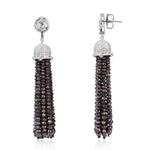 18K White Gold Faceted Ice Diamond Beads Long Tassel Earrings For Partywear Jewelry