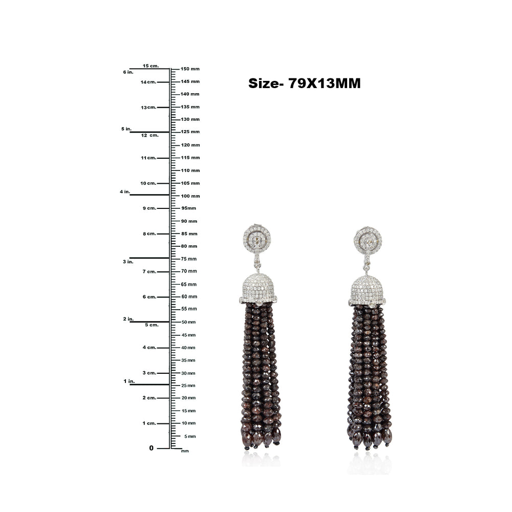 18K White Gold Faceted Ice Diamond Beads Long Tassel Earrings For Partywear Jewelry