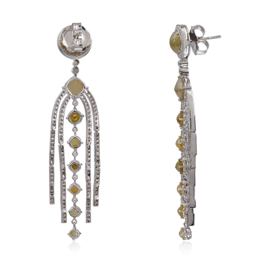 Natural Ice Diamond Multi-Bar Drop Earrings in 18K White Gold