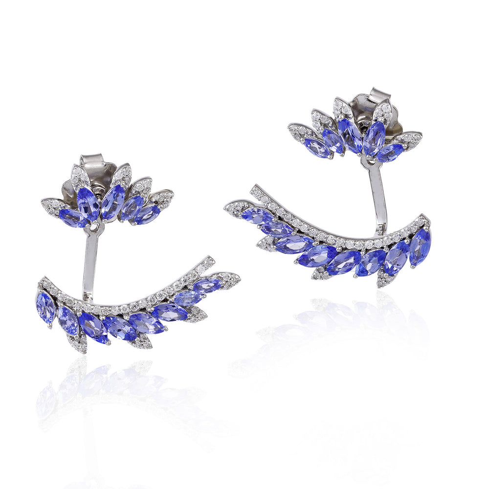 Marquise Tanzanite & Diamond Ear Jacket Earrings in 18K White Gold