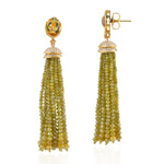 18K Solid Gold Faceted Beads Ice Diamond Bridal Tassel Earrings For Women's Jewelry