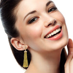 18K Solid Gold Faceted Beads Ice Diamond Bridal Tassel Earrings For Women's Jewelry