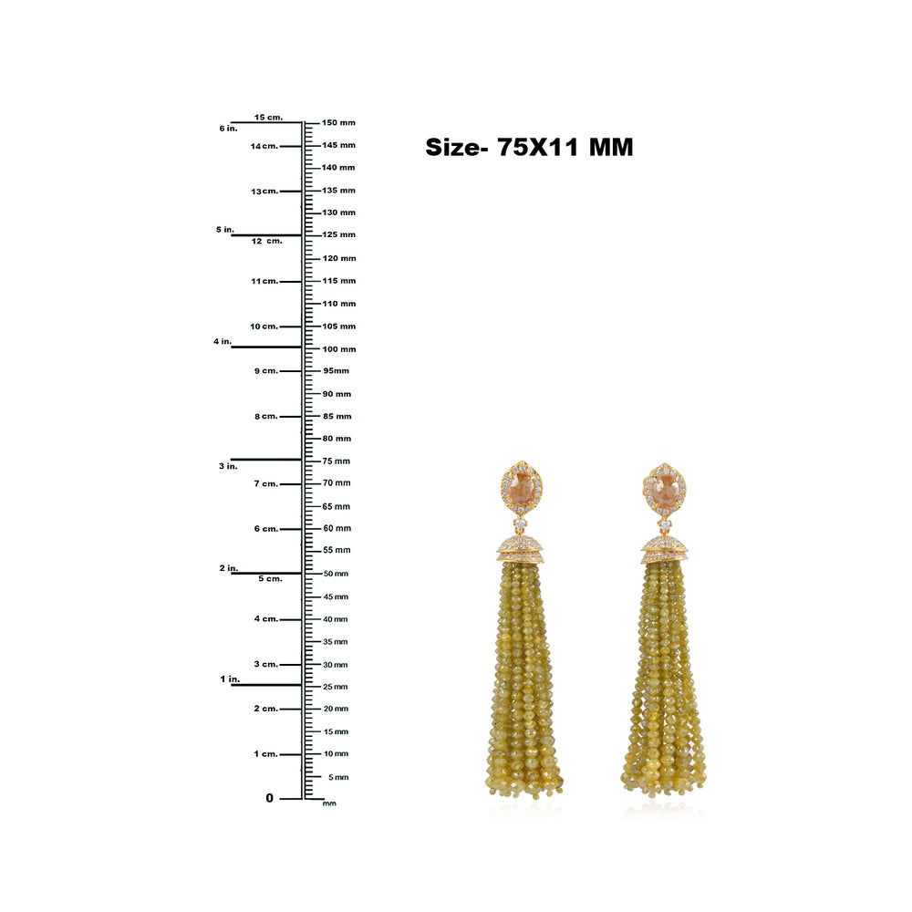 18K Solid Gold Faceted Beads Ice Diamond Bridal Tassel Earrings For Women's Jewelry