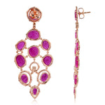 Ruby Precious Gemstone Natural Diamond Bridal Chandelier Earrings In Rose Gold For her