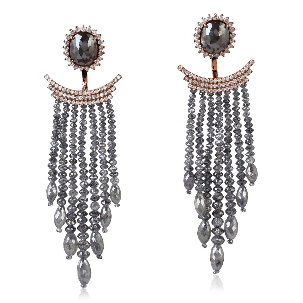 Grey Ice -Cut Diamond Fringe Chandelier Drop Earrings with Halo in 18K Rose Gold