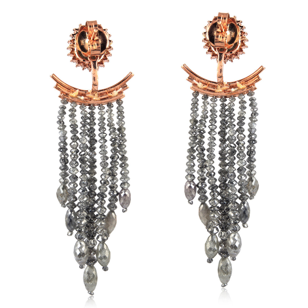 Grey Ice -Cut Diamond Fringe Chandelier Drop Earrings with Halo in 18K Rose Gold