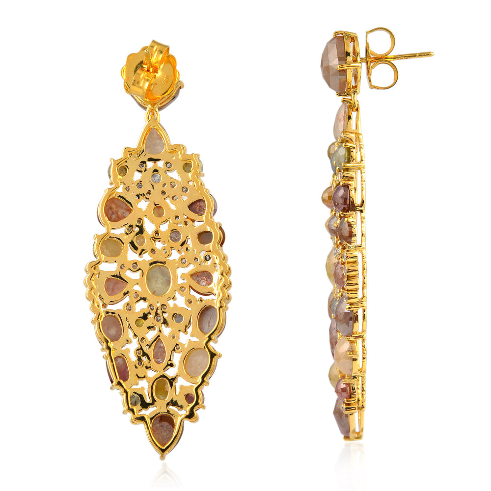 Multicolor Ice -Cut Diamond Statement Chandelier Earrings in 18K Yellow Gold