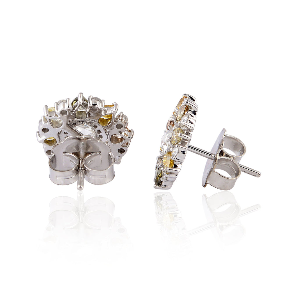 Multicolor Pear & Round Diamond Cluster Floral Stud Earrings in 18K White Gold