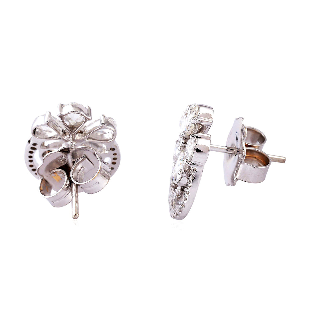 18K White Gold Prong Rose Cut Diamond Partywear Stud Earrings For Her