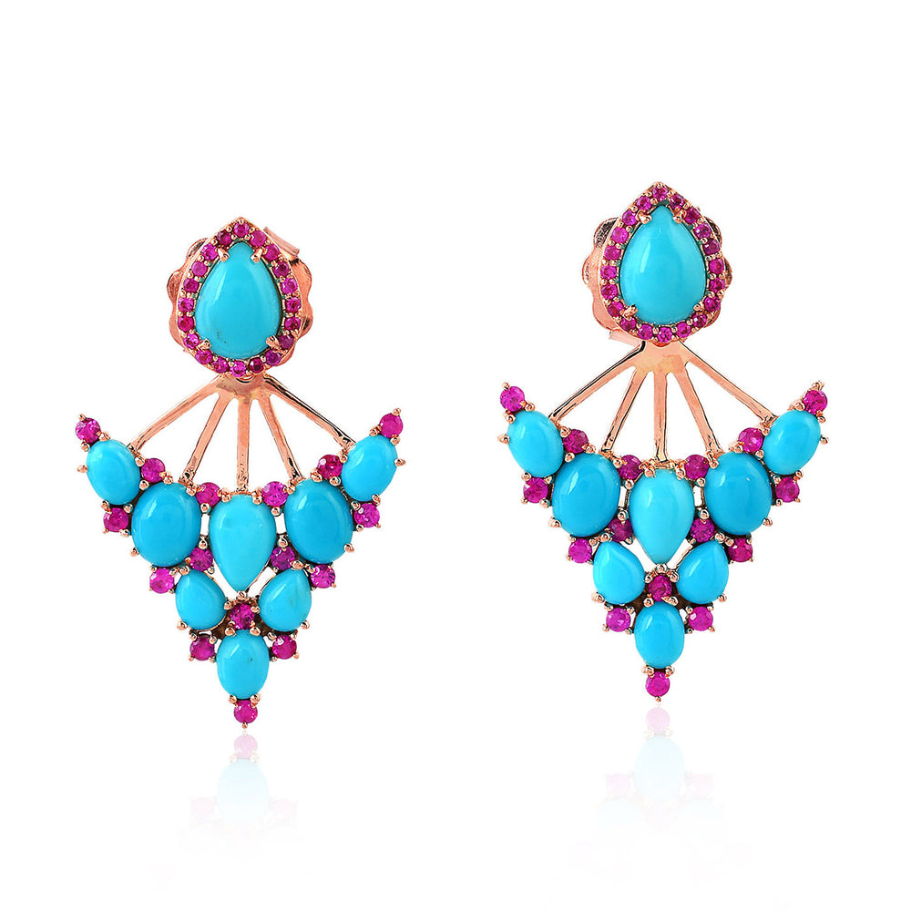 Oval Pear Turquoise December Birthstone Prong Ruby Beautiful Ear Jacket Earrings For Her