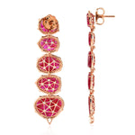 18K Rose Gold Slice Ruby Precious Gemstone Pave Diamond Tier Dangler Auction Sale Jewelry