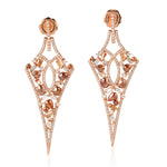 Art Deco Natural Ice Diamond Geometric Dangler Earrings in 18K Rose Gold For Weddings