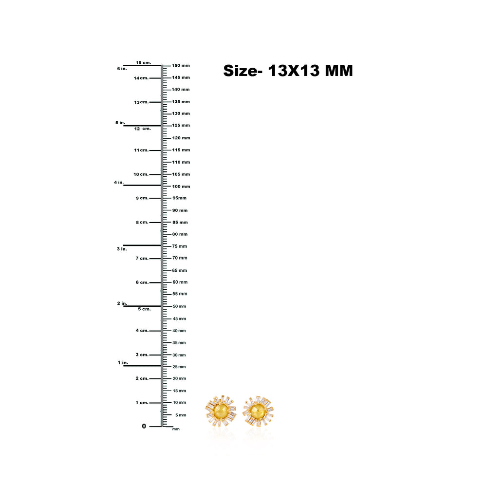 Baguette Ice Diamond Sunburst Stud Earrings In 18k Yellow Gold