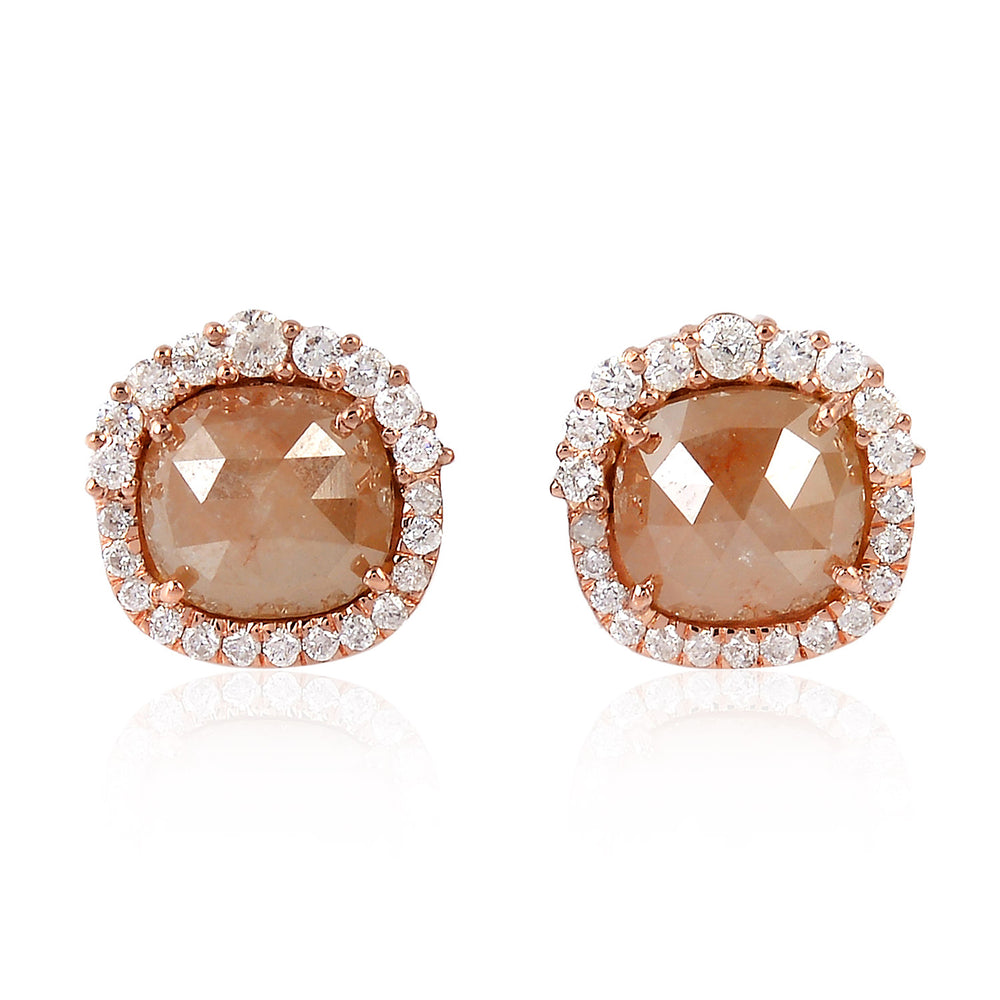 18K Solid Rose Gold Pave Ice Diamond Stud Earrings For Gifts