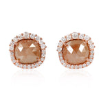 18K Solid Rose Gold Pave Ice Diamond Stud Earrings For Gifts