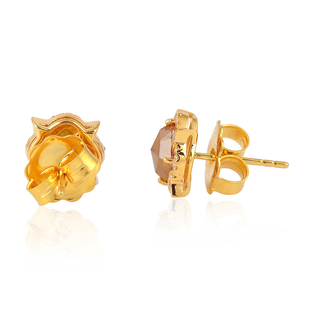 Rose-Cut Brown Diamond Star Halo Stud Earrings in 18K Yellow Gold