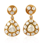 Natural Rose Cut Diamond Ethnic Wedding Dangler 18K Yellow Gold Jewelry For Her