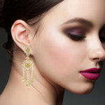 Fancy Coloured Ice Diamond Drills Large Chandelier Luxury Earrings For Women In 18K Gold