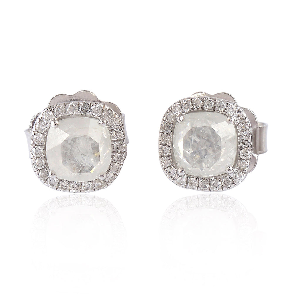 18K Solid White Gold Genuine Ice Diamond Art Deco Stud Earrings Jewelry For Gifts