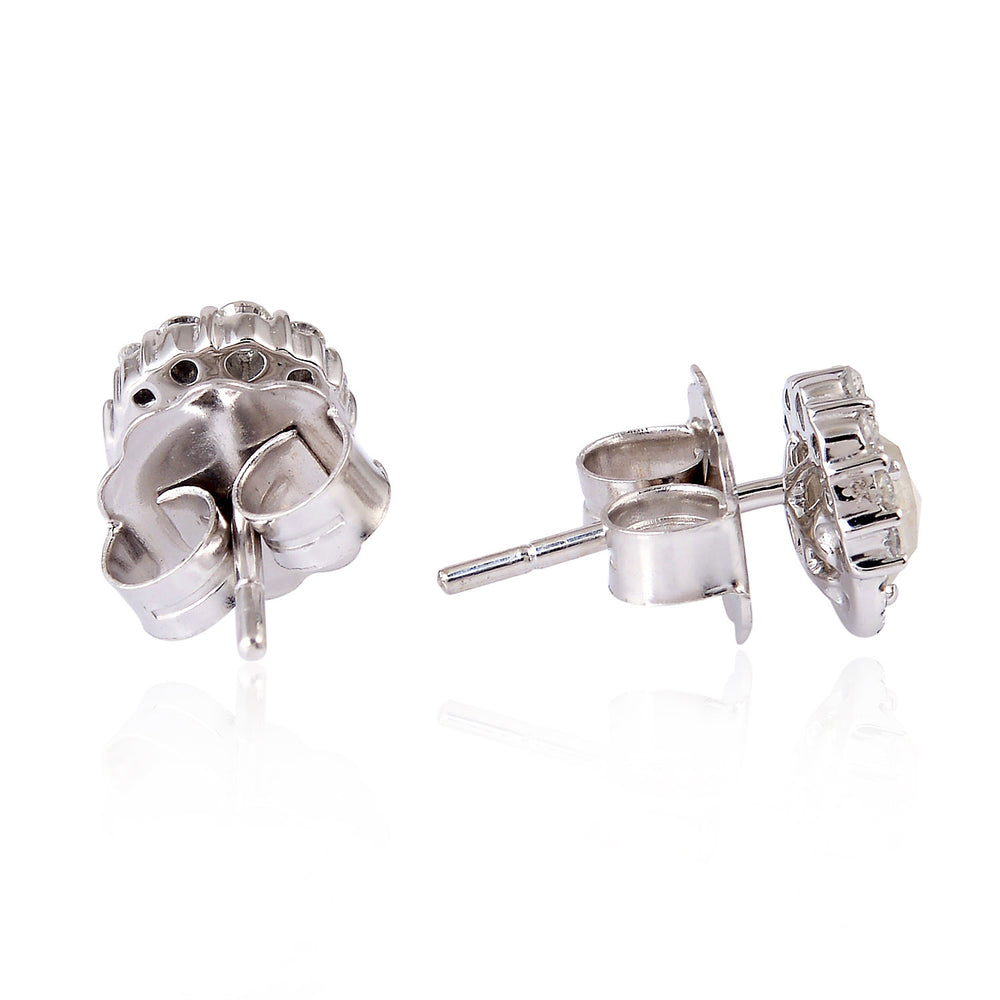 Rose-Cut Ice Diamond Halo Stud Earrings in 18K White Gold – Classic Everyday Luxury