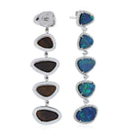 Mix Cut Opal Doublet October Birthstone Long Danglers 18K White Gold For Wedding