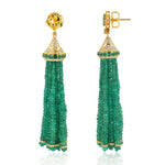 Solid Gold Faceted Beads Emerald Prong Diamond Tassel Design Earrings For Women Wedding