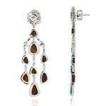 Mix Cut Opal Doublet October Birthstone Baguette Diamond Chandelier Earrings In White Gold