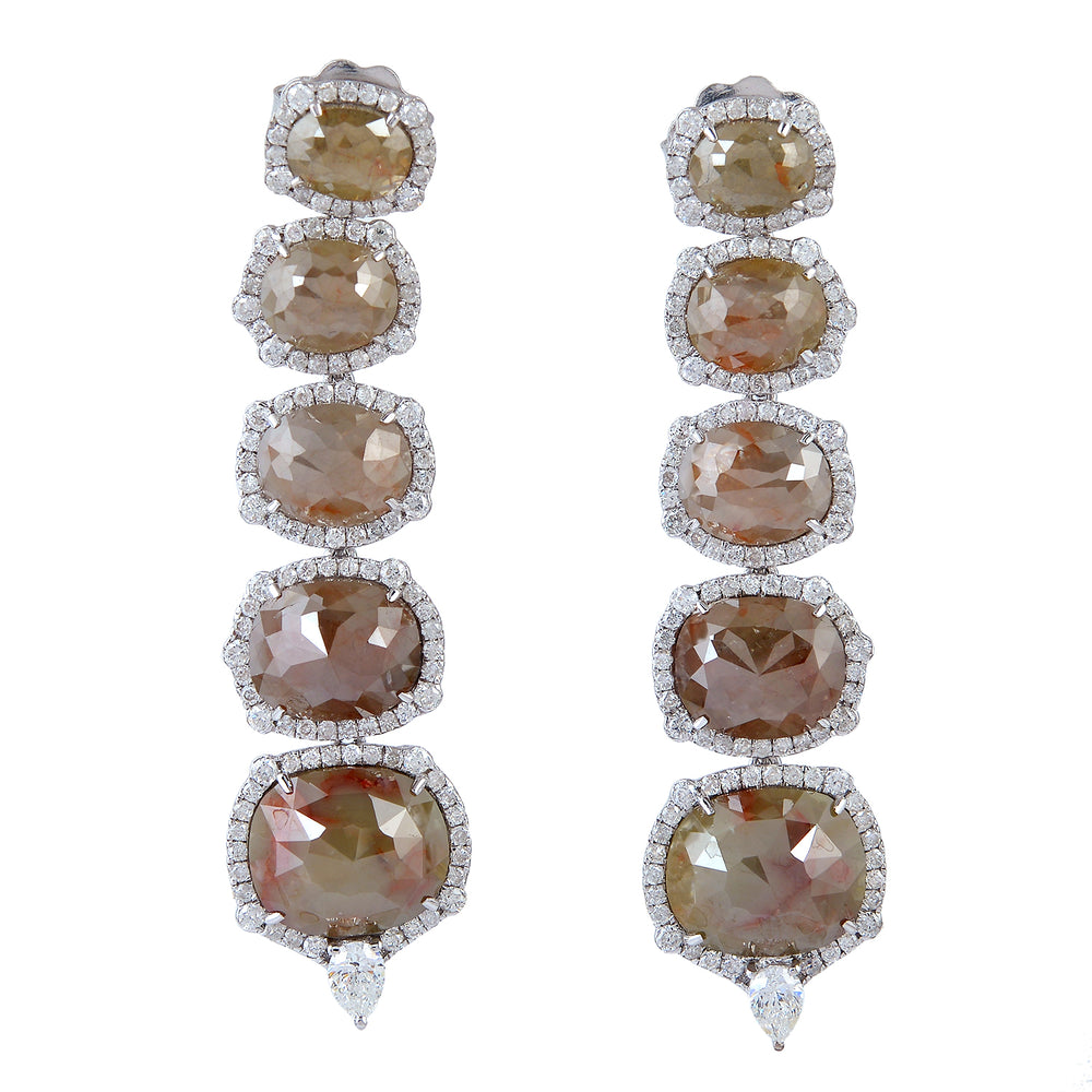 Rose-Cut Multi-Ice Diamond Five-Stone Drop Earrings in 18K White Gold