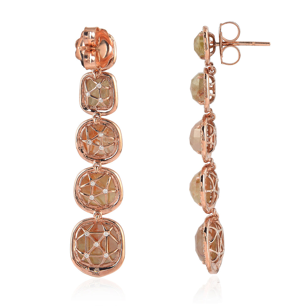 Rose Cut Multi-Shape Ice Diamond Dangle Earrings in 18K Rose Gold