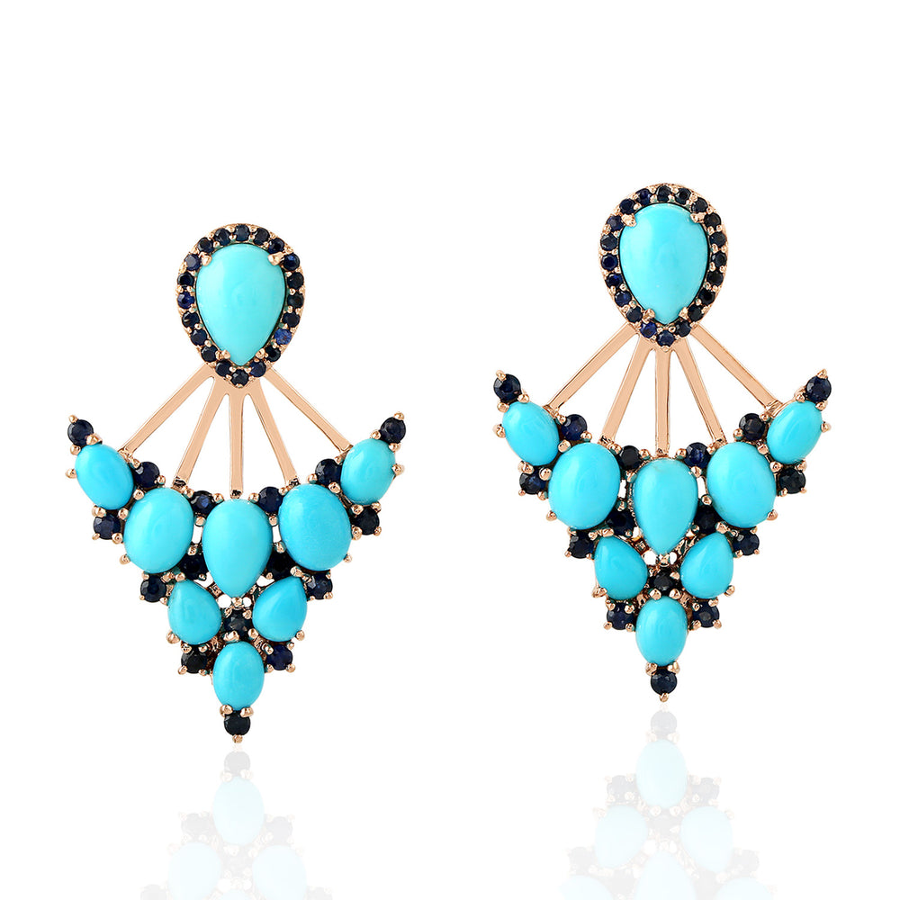 Natural Turquoise Sapphire 18k Rose Gold Designer Ear Jacket For Women