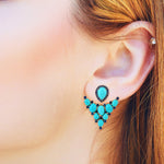 Natural Turquoise Sapphire 18k Rose Gold Designer Ear Jacket For Women