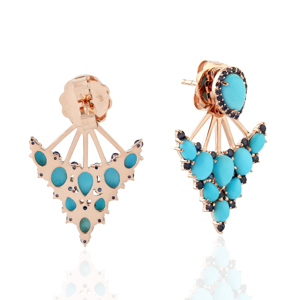 Natural Turquoise Sapphire 18k Rose Gold Designer Ear Jacket For Women