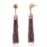 18K Rose Gold Faceted Beads Sapphire Tassel Earrings Baguette Diamond For Women's