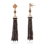 Black Washer Faceted Beads Onyx Prong Diamond Beautiful Tassel Earrings In Rose Gold