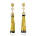 18K Yellow Gold Faceted Beads Ice Diamond Tassel Antique Earrings Round Onyx For Sale