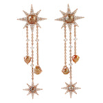 18K Rose Gold Round Ice Diamond Star Chandelier Wedding Earrings For Women's