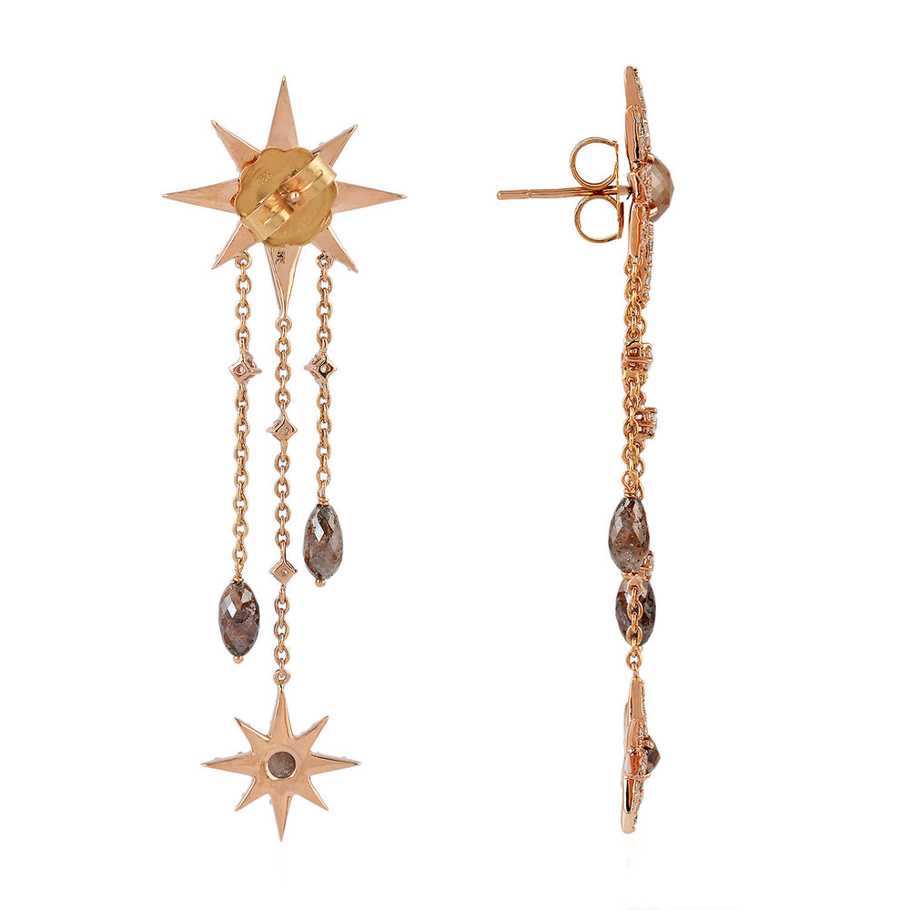 Round Ice Diamond Star Chandelier Earrings in 18K Rose Gold for Women