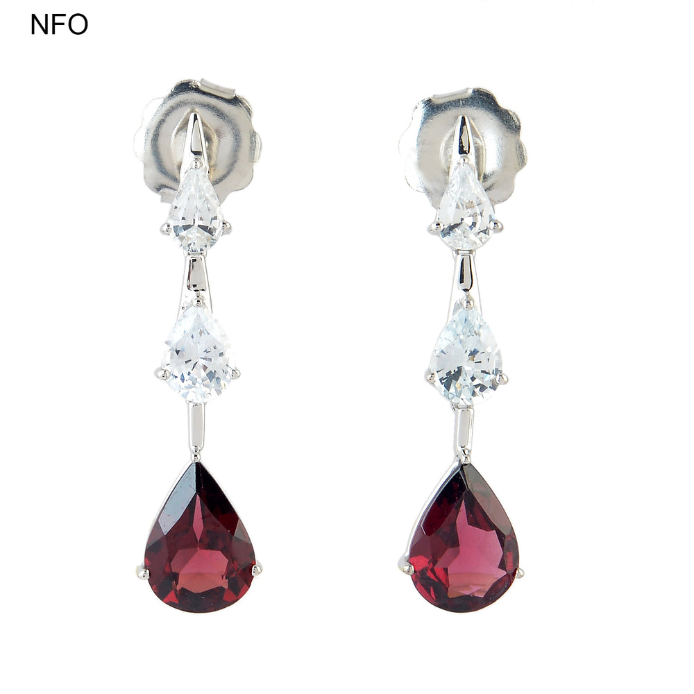 Rhodolite Garnet & White Sapphire Drop Earrings in 18K White Gold