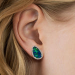 Opal Doublet Diamond Trillion Design Stud Ear Jewelry In 18k Rose Gold For Her