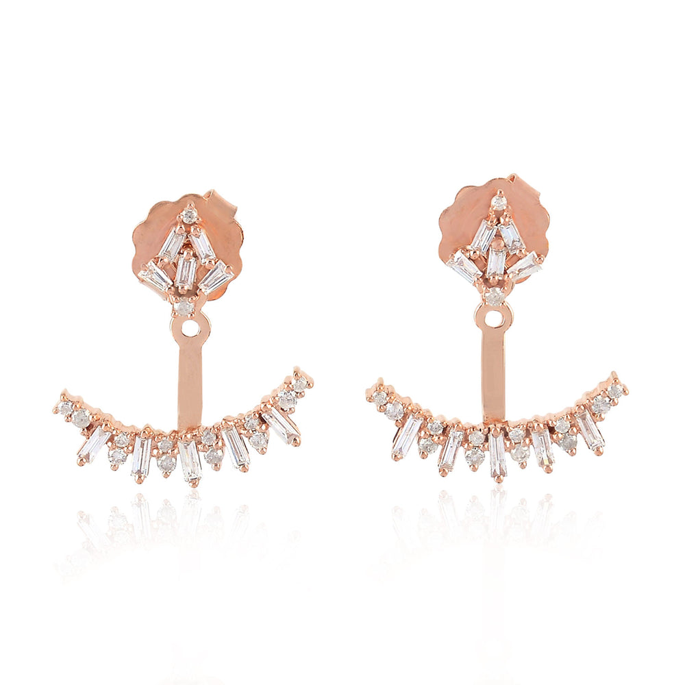 18K Rose Gold Diamond Baguette & Round Stud Ear Jacket Earrings