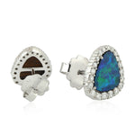 Triangle Opal Doublet Prong Diamond Stud Earrings 18K White Gold Jewelry