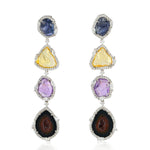 Multi Unshaped Sapphire Geode Marquise Diamond Long Dangler In 18K White Gold Jewelry