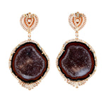 18K Rose Gold Uneven Geode Baguette Diamond Geometric Dangler Earrings For Her